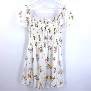 ROW A Floral Smocked Ruffled Mini Dress S Flutter Sleeve‎ Cottagecore Fairycore